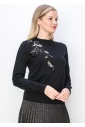 Leaf Embellished Black Knit Sweater