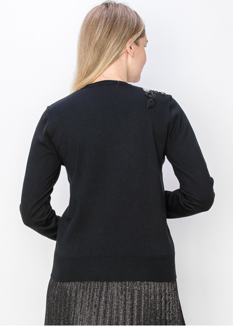 Leaf Embellished Black Knit Sweater