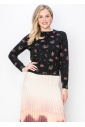 Pink Rose-Patterned Black Sweater