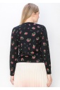 Pink Rose-Patterned Black Sweater