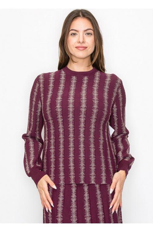 Burgundy Top with Shimmering Stripe Details