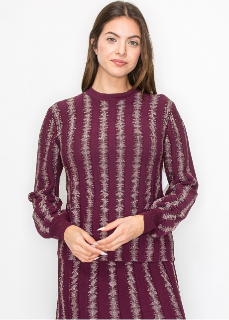 Burgundy Top with Shimmering Stripe Details