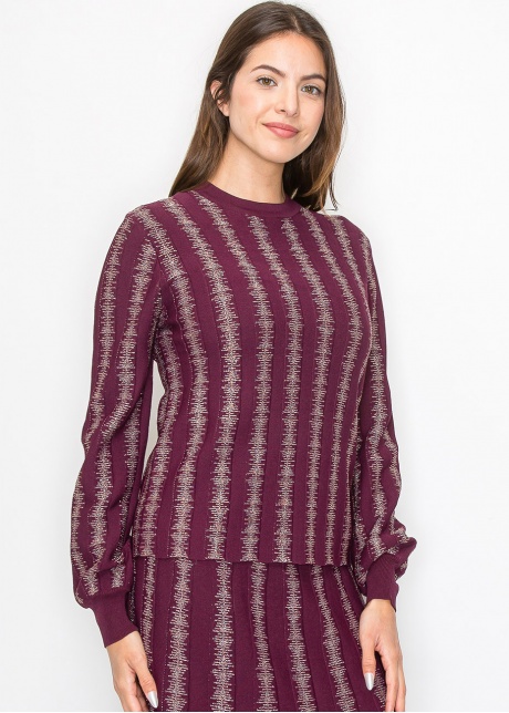 Burgundy Top with Shimmering Stripe Details