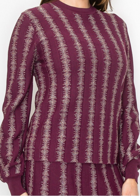 Burgundy Top with Shimmering Stripe Details