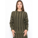 Olive Knit Sweater with Vertical Stripes