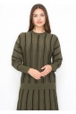 Olive Knit Sweater with Vertical Stripes