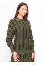 Olive Knit Sweater with Vertical Stripes