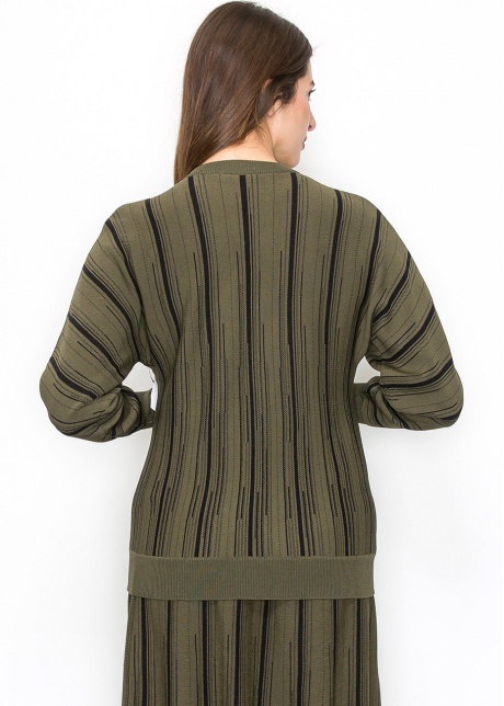 Olive Knit Sweater with Vertical Stripes