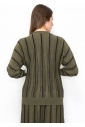 Olive Knit Sweater with Vertical Stripes