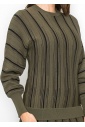 Olive Knit Sweater with Vertical Stripes