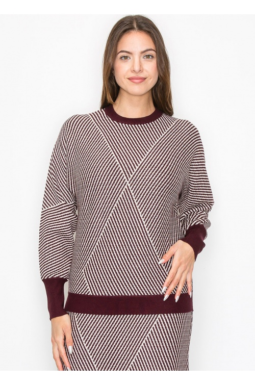 Burgundy & White Graphic Sweater