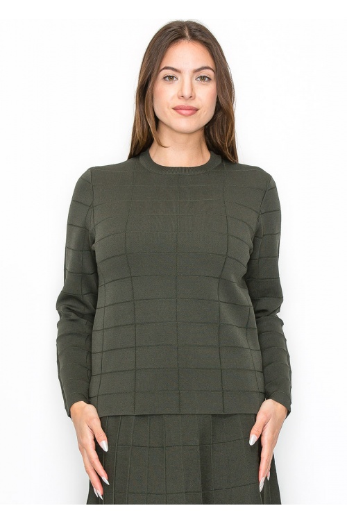 Olive Grid Knit Sweater