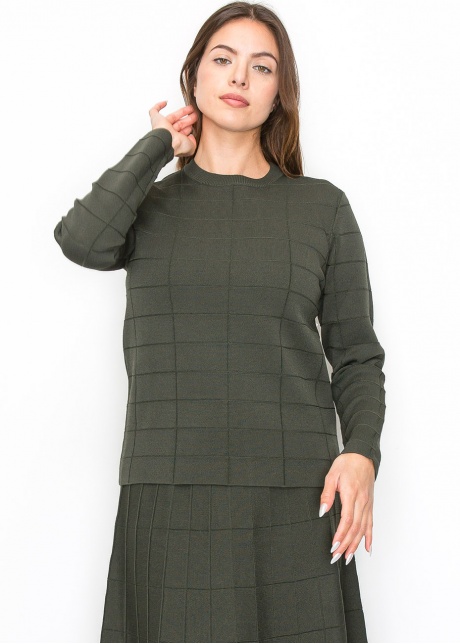 Olive Grid Knit Sweater