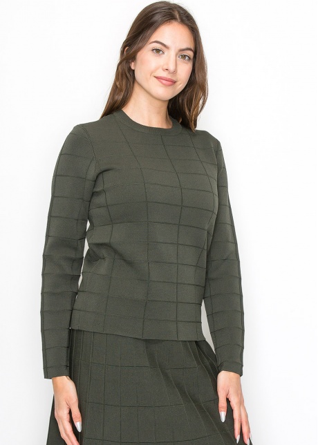 Olive Grid Knit Sweater