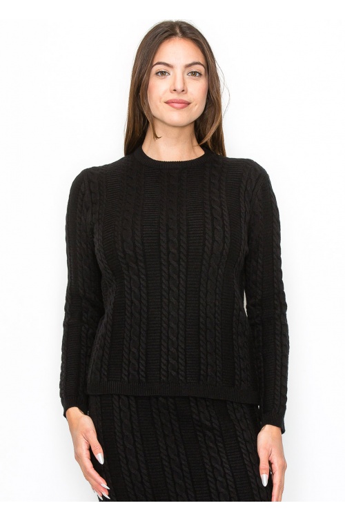 Black Cable Texture Sweater