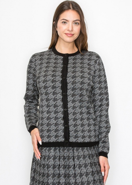 Timeless Houndstooth Knit Cardigan