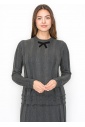 Grey Ribbed Knit Top with Bow Detail