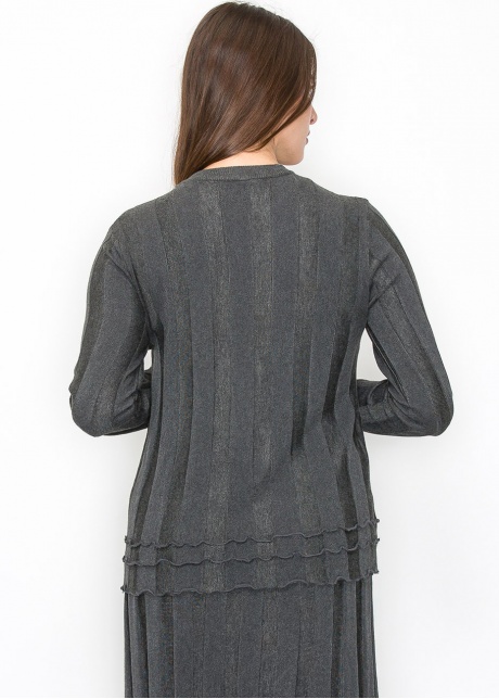 Grey Ribbed Knit Top with Bow Detail
