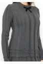 Grey Ribbed Knit Top with Bow Detail