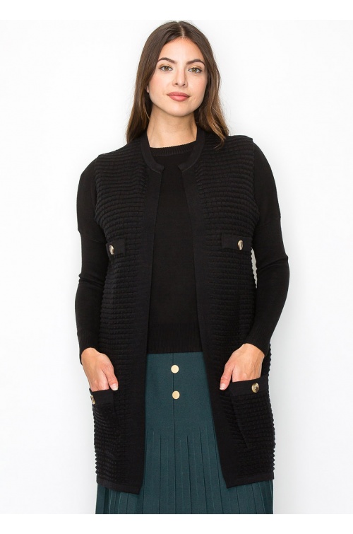 Black Knit Vest with Gold Button Details