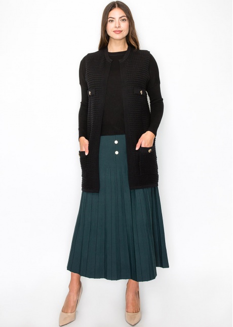 Black Knit Vest with Gold Button Details