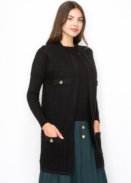 Black Knit Vest with Gold Button Details