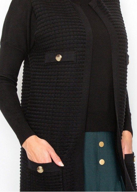 Black Knit Vest with Gold Button Details
