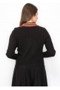 Black Ribbed Cardigan with Striped V-Neck