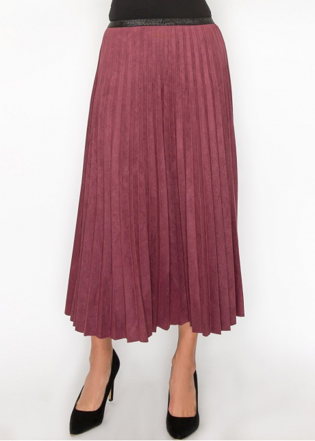 Elegant Burgundy Suede Pleat Midi Skirt