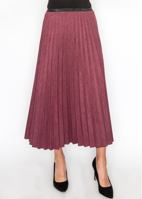 Elegant Burgundy Suede Pleat Midi Skirt
