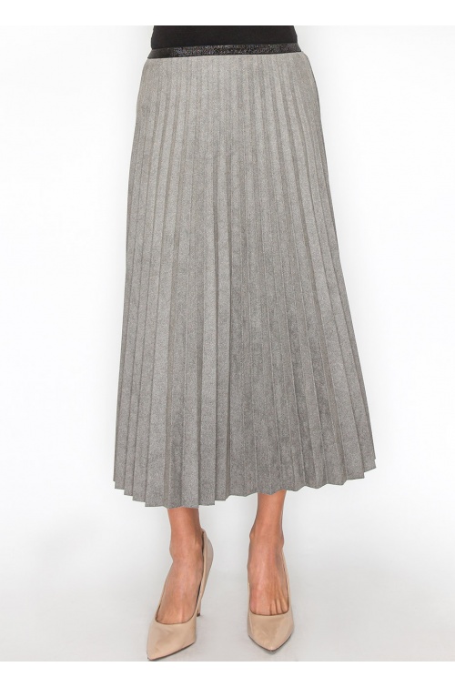 Gray Suede Pleated A-Line Skirt