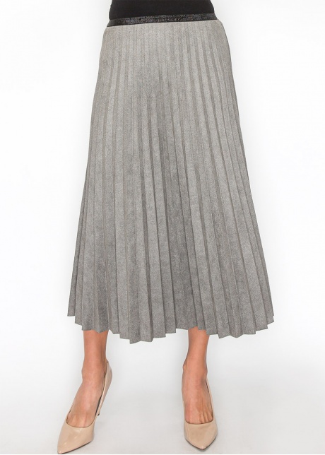 Gray Suede Pleated A-Line Skirt