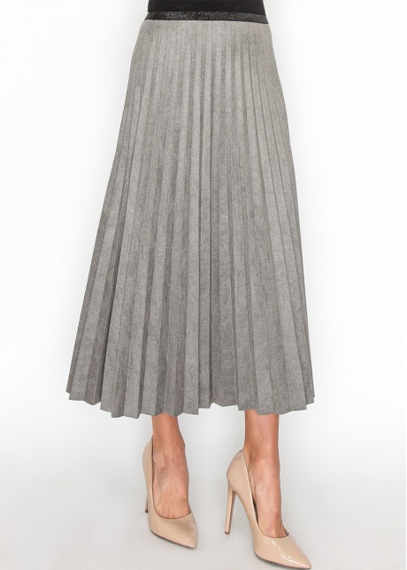 Gray Suede Pleated A-Line Skirt