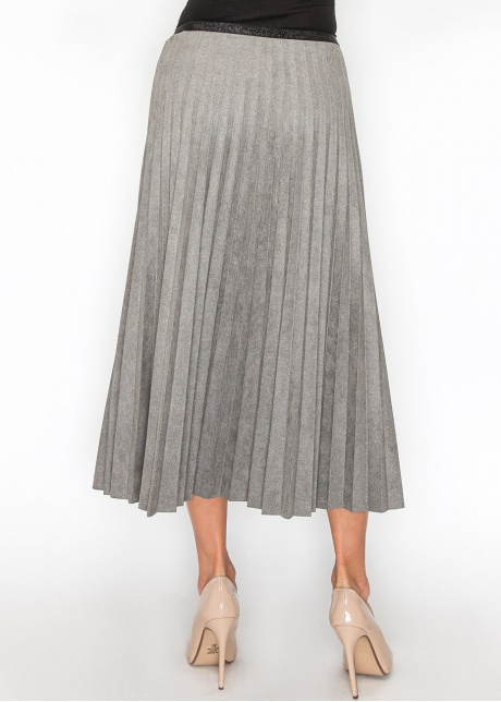 Gray Suede Pleated A-Line Skirt