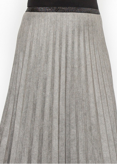 Gray Suede Pleated A-Line Skirt
