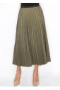 Olive Pleated Suede Midi Skirt