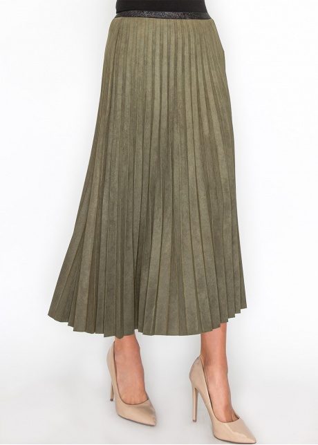 Olive Pleated Suede Midi Skirt