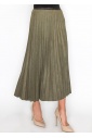 Olive Pleated Suede Midi Skirt