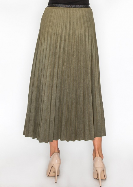 Olive Pleated Suede Midi Skirt