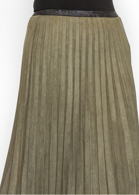 Olive Pleated Suede Midi Skirt