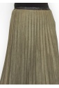 Olive Pleated Suede Midi Skirt