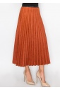 Rust Suede Midi Skirt with Pleats