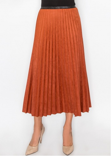 Rust Suede Midi Skirt with Pleats Rust Suede Midi Skirt with Pleats