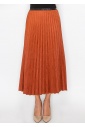 Rust Suede Midi Skirt with Pleats