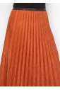 Rust Suede Midi Skirt with Pleats