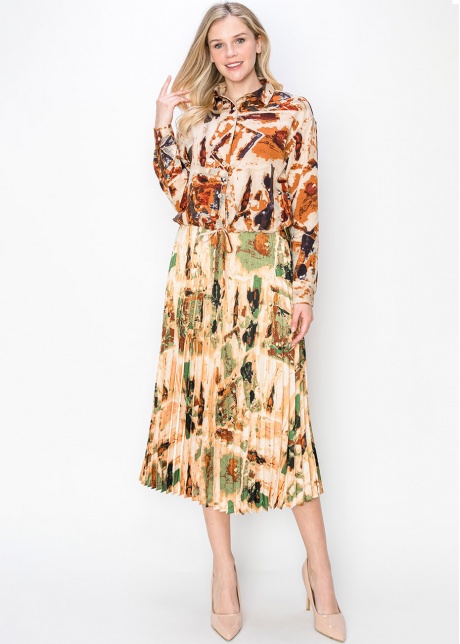 Rust and Beige Abstract Blouse