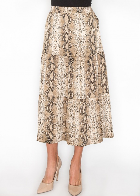 Snakeskin Print Tiered A-Line Skirt
