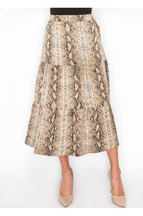 Snakeskin Print Tiered A-Line Skirt