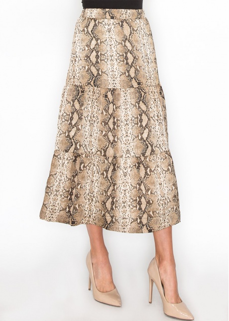 Snakeskin Print Tiered A-Line Skirt