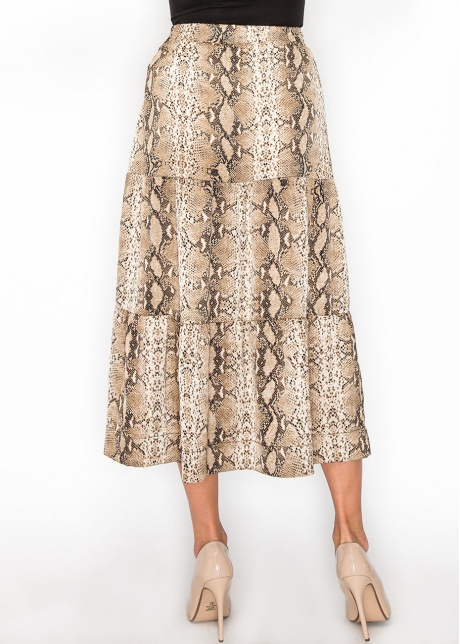 Snakeskin Print Tiered A-Line Skirt